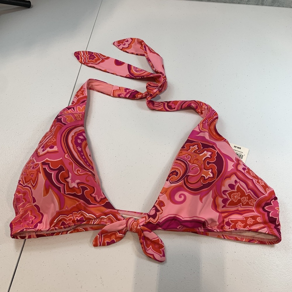 Lauren Ralph Lauren Women's‎ Swim Bikini Top 16 Halter Pink Paisley Tie Front